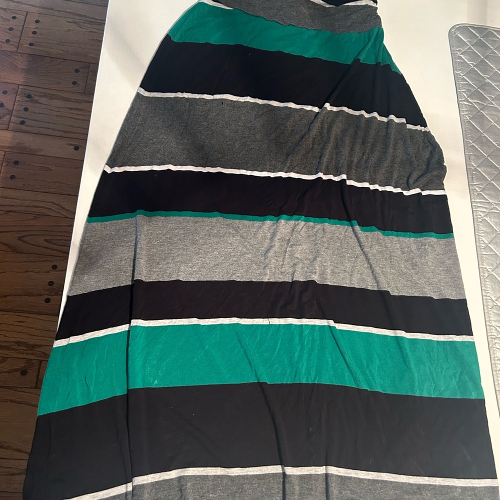 Striped Maxi Skirt in Teal, Black & Gray
